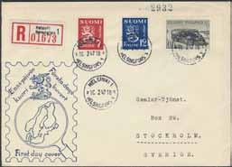 70 74 331, 329, 330 FDC, 1947 Different designs 30 Mk grey, Lion type 7 Mk red and 12 Mk blue on registered