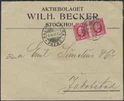 three), on cover sent from Stockholm to HELSINKI HELSINGFORS 11E 18.V.22. Ship notation pr ång. Torneå. One stamp defect.