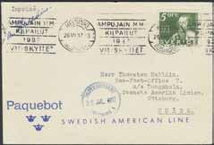 The two covers also with double line cancellations LAIVAKIRJE PAQUEBOT. (3). 40 144 246C FINLAND Swedish American Line.