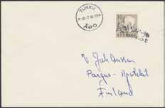 SPECIAL SECTION postal history 147 147 400B 2, 421A, 1389 FINLAND Small lot with three covers. Two covers cancelled with two line LAIVAKIRJE PAQUEBOT circle TURKU ÅBO 13.7.56 and 29.4.62, respectively.