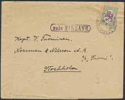 8.28 on Finnish stamp 1½ M, together with boxed cancellation FRÅN FINLAND, on cover sent to Sweden. Arrival postmark STOCKHOLM 2 ST. TUR.1 20.8.28. Ship notation s/s Suomi.