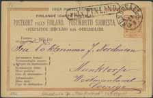 1882, together with boxed cancellation FRÅN FINLAND, on Finnish postal stationery card 10 p.