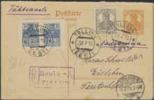 EUR 1360 éé 200 226 Postal stationery, German reply card 7½ pf additionally paid with 2½ pf + 2 35 p (pair), and sent registered from TALLINN EESTI 28.7.19 to EISLEBEN 3-4N 6.8.19. Scarce.