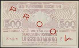 XF 200 246 Pick 49es 500 marka 1919. Specimen note with PROOV overprint on both sides. Series B.