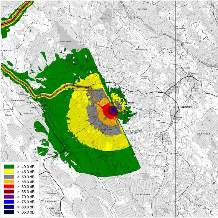 165 / 308 ympäristössä malleissa oli mukana YVA-ohjelman karttaan piirretty meluvalli, jonka huippu oli korkeudella 190 m.p.y. Tällaisessa tilanteessa keskiäänitasot eivät ylittäneet ohjearvoja asuinkiinteistöillä.