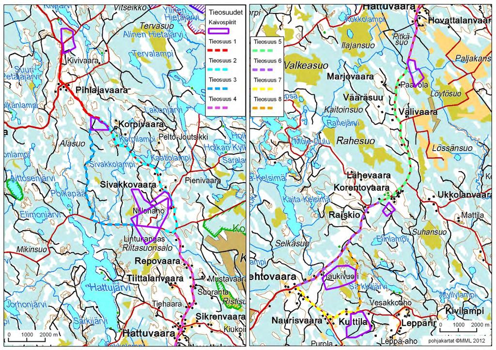 201 / 308 kaikissa hankevaihtoehdoissa. Lukuihin sisältyy myös raskaan liikenteen määrä. VE:ssa 1 kasvua nykytilaan on noin 10 100 % riippuen tieosuudesta ja VE:ssa 2 kasvua on noin 0 90 %.