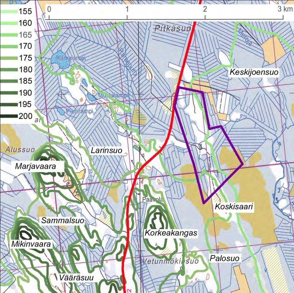 234 / 308 Kuva 102. Rämepuron hankealueen topografia. Luvut kuvastavat korkeussuhteita mpy.