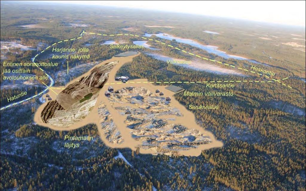 247 / 308 toiminta loppuu. Myös purojen ja muiden vesiuomien siirtäminen sekä sähkönsiirron ilmajohtojen rakentaminen puuttomine varoalueineen muuttavat maisemaa. Malmintuotantoon kelpaamaton ns.