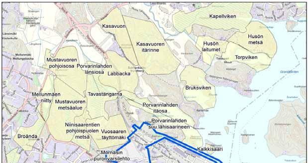 47 Kuva 9-19. Linnustollisesti arvokkaita kohteita hankealueen läheisyydessä (rajaukset Helsingin kaupungin luontotietojärjestelmä).