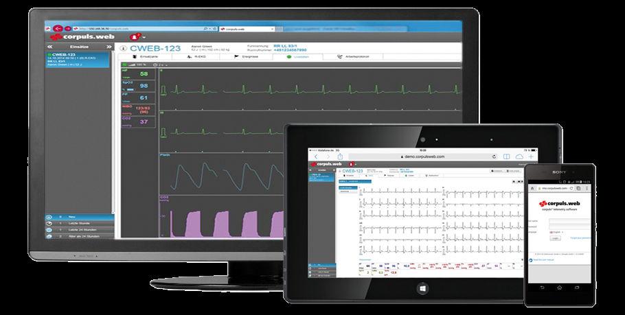 LÄÄKINTÄLAITTEET corpuls.web corpuls³-laitteen keräämän tiedon siirtämiseen potilaan hoitoon osallistuville henkilöille reaaliajassa paikasta riippumatta. Näin mm.