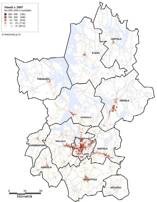 3 Nykytilan analyysi 3.1 Väestö Alueen väestö on keskittynyt Lahteen (kuva 5).