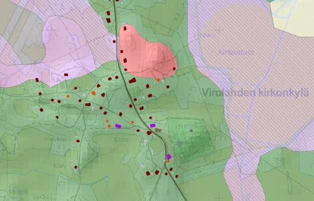 Esimerkki paikkatietopohjaisesta selvitysaineistosta: Maaperäolosuhteet, maastonmuodot ja rakentamisen, liikenneverkon