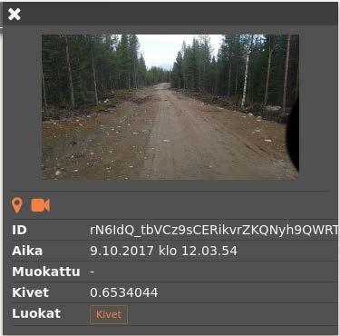 Kuva 19. Esimerkki kiven tunnistamisesta konenäöllä. Pölyävyys Sorateiden pölyisyyden arvioimista varten kerättiin kuva-aineistoa (esimerkkejä kuvassa 20), mutta sille ei tehty konenäköanalyysia.