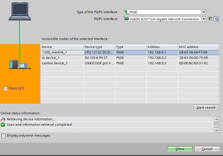 valitse Type of the PG/PC interface PN/IE PG/IE interface: PC:n