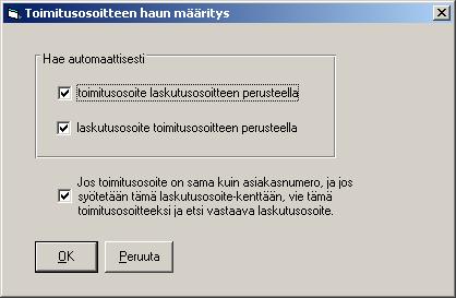 Asteri Tilaustenkäsittely KÄYTTÖOHJE 13/92 Jos Sinulla on paljon toimitusosoitteita, jotka tulet vahingossa syöttäneeksi laskutusosoitteeksi, saat nyt syöttämäsi laskutusosoitteen siirtymään