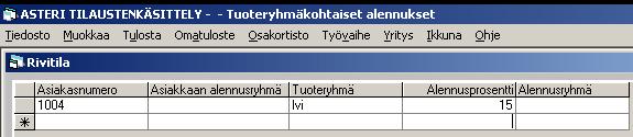 4 Tuoteryhmäkohtaiset alennukset Tuoteryhmäkohtaisia alennuksia voit määritellä valitsemalla