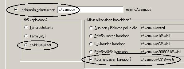 86/92 KÄYTTÖOHJE Asteri Tilaustenkäsittely Varmuuskopiointi tiedostopalvelimelle Esimerkissämme käytössä on suunnattoman suuri tiedostopalvelin, jonne kopioidaan varmuuskopiot vuoden ajalta kaikista