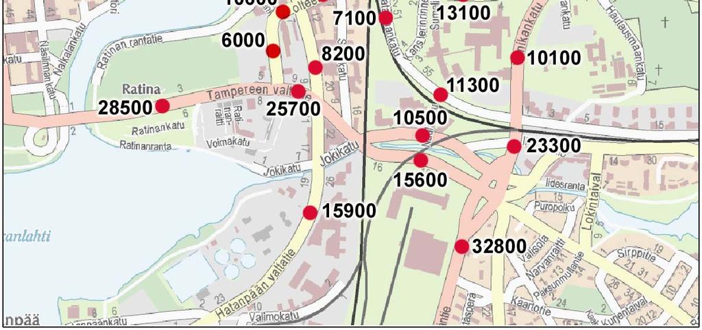 kuvassa 10. Laajentamisessa on oletettu, että iltahuipputunnin osuus koko vuorokauden liikenteestä on keskimäärin 10 %.