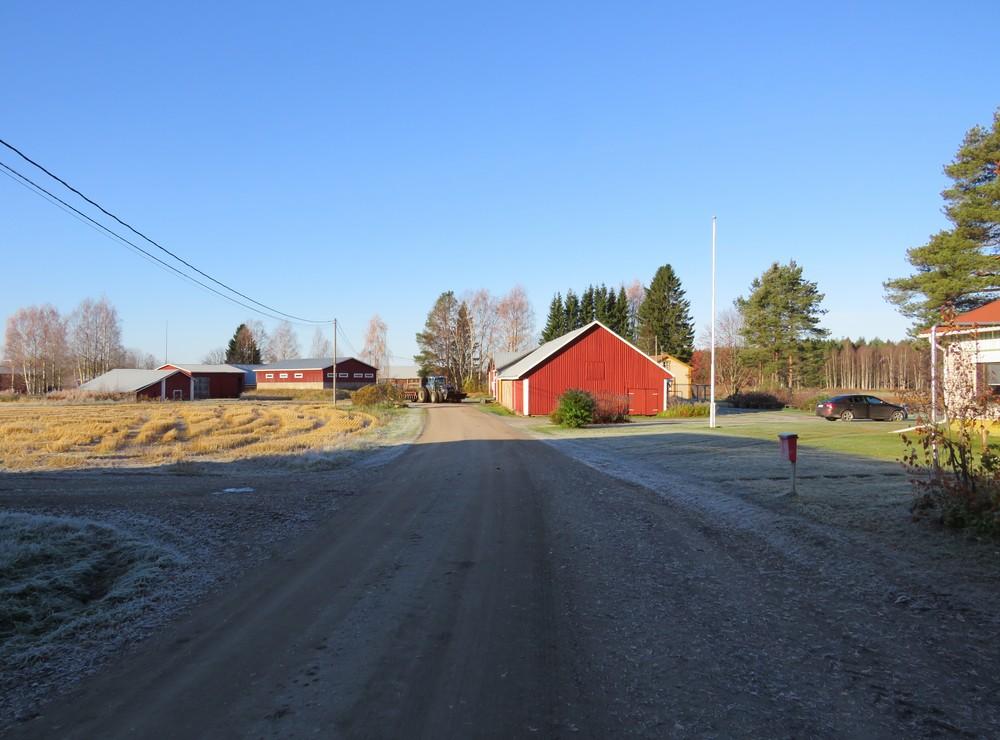 33 Tirilän tilakeskuksen rakennuksia luoteeseen. Vuoti/Haarala, ensimmäinen Vuotin talo on sijainnut punaisen rakennuksen takana. Paikalla on nykyisinkin vanha puinen asuinrakennus. 24.