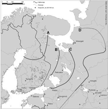 Saamelaiskielet nykypäivää ja historiaa Kartta 3. Saamelaiskielisen nimistön laajin levikki Pohjois-Venäjällä.