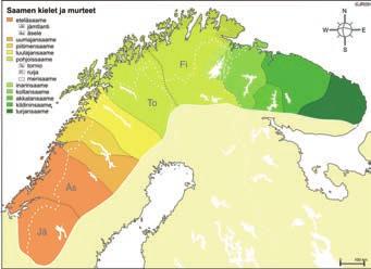 Irja Seurujärvi-Kari Saamen kielet ja niiden puhujien lukumäärä Kuva 3. Saamen kielet ja niiden puhuma-alueet. Saamelaisia on perinteisesti kymmenen eri ryhmää, mikäli ryhmitys tapahtuu kielen mukaan.