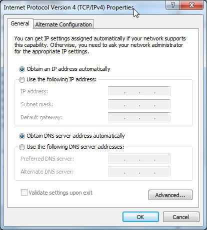 3. Voit hakea ipv4 IP -asetukset automaattisesti rastittamalla kohdan Obtain an IP address automatically (Hanki IPosoite automaattisesti).