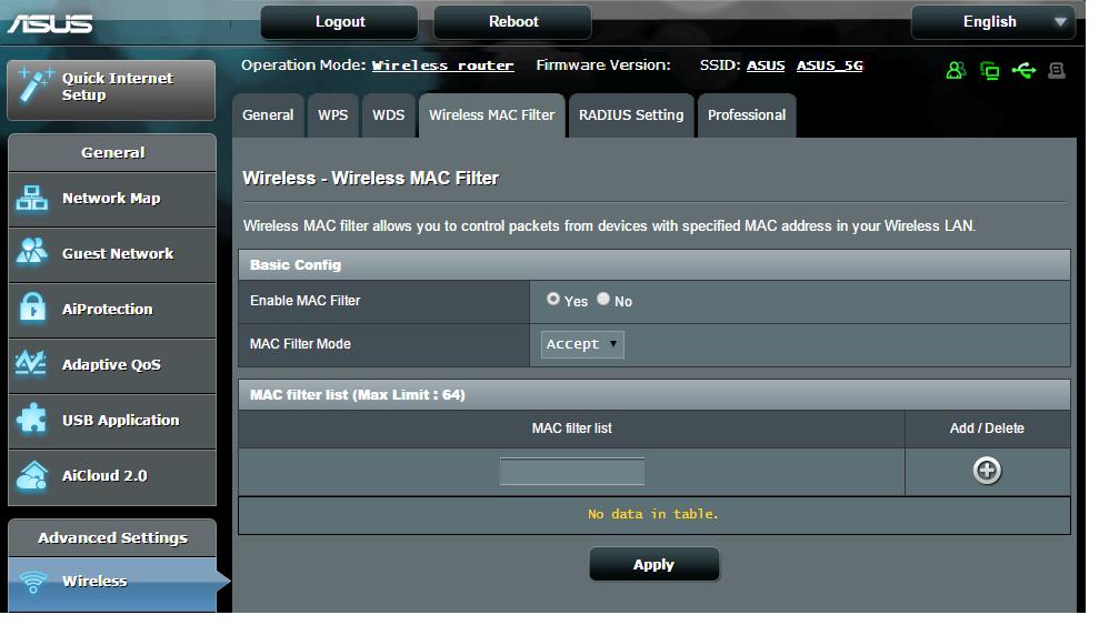 4.1.4 Wireless MAC Filter Wireless MAC filter provides control over packets transmitted to a specified MAC (Media Access Control) address on your wireless network.