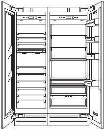 Huomautukset: Yksittäinen laite yhdistetään Side-by-Side-yhdistelmänä jääkaappipakastimen kanssa, ovien kiinnitykset ulkosivuilla. Oven avaussuunta vaihdettavissa mallissa RW.