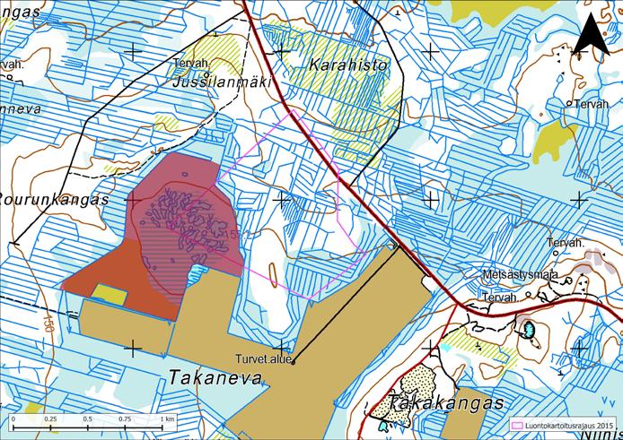 Suojeluperuste / arvotus (1 3): Alueen suotyypit ovat metsälain (10 ) mukaisia kohteita (vähäpuustoiset suot), mutta ne ovat liian laajoja tulkittavaksi lakikohteeksi.