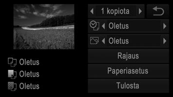 Kuvien tulostaminen Kytke kameraan virta. Kytke kameraan virta painamalla 1-painiketta. Valitse kuva. Selaa kuvia vetämällä vasemmalle tai oikealle ja valitse kuva sitten koskettamalla sitä.