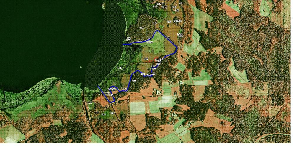 LIITE 10. Toimenpiteet 1:12900 Copyright: Metsähallitus 2000 Koko aluetta hoidetaan laiduntamalla. Laitumen aitalinjaus on merkitty sinisellä viivalla. Aitalinjausta raivataan tarvittavin osin.