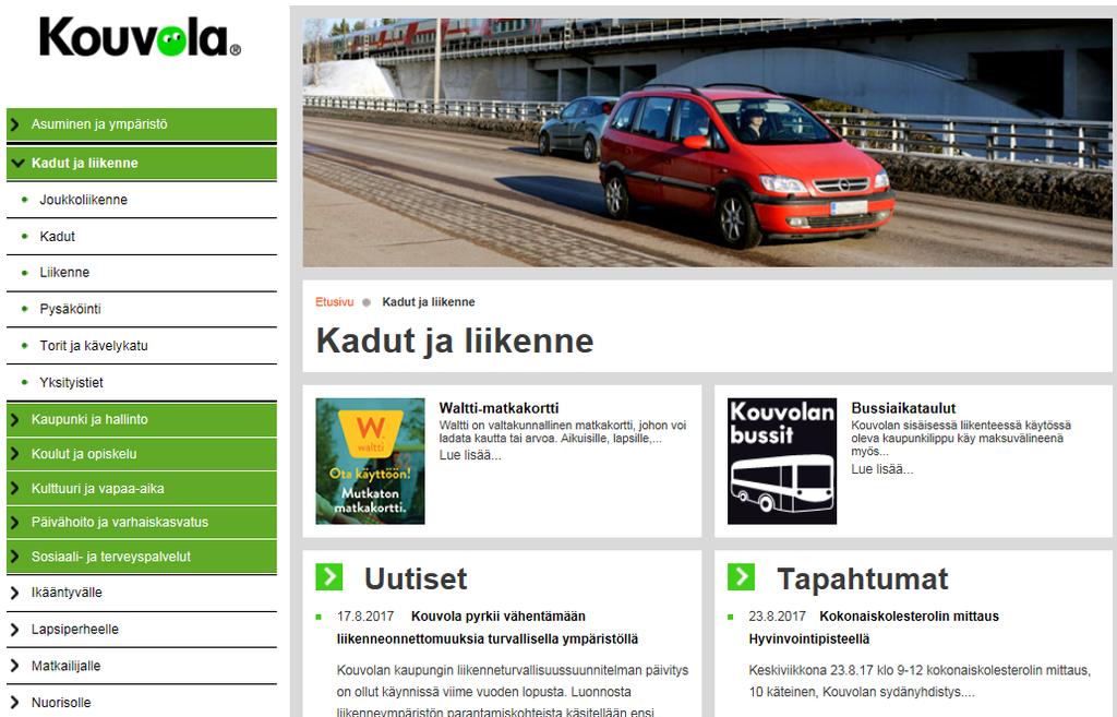 3. PAIKALLISLIIKENTEEN INFORMAATIOJÄRJESTELMÄ 3.1 Kaupungin joukkoliikennesivut www.kouvola.fi/index/kadutjaliikenne.