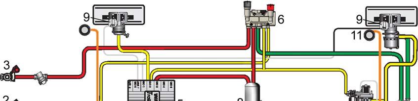 ABS-järjestelmällä 4S/3M 1 Jännitteensyöttö ISO 7638:n kautta 5 TEBS E -modulaattori