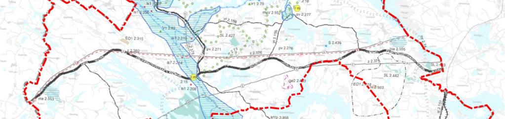 voimalinja, sekä ohjeellinen voimalinja ja valtakunnallisesti arvokas Haikansalon moreenialue (ge2 2.493).