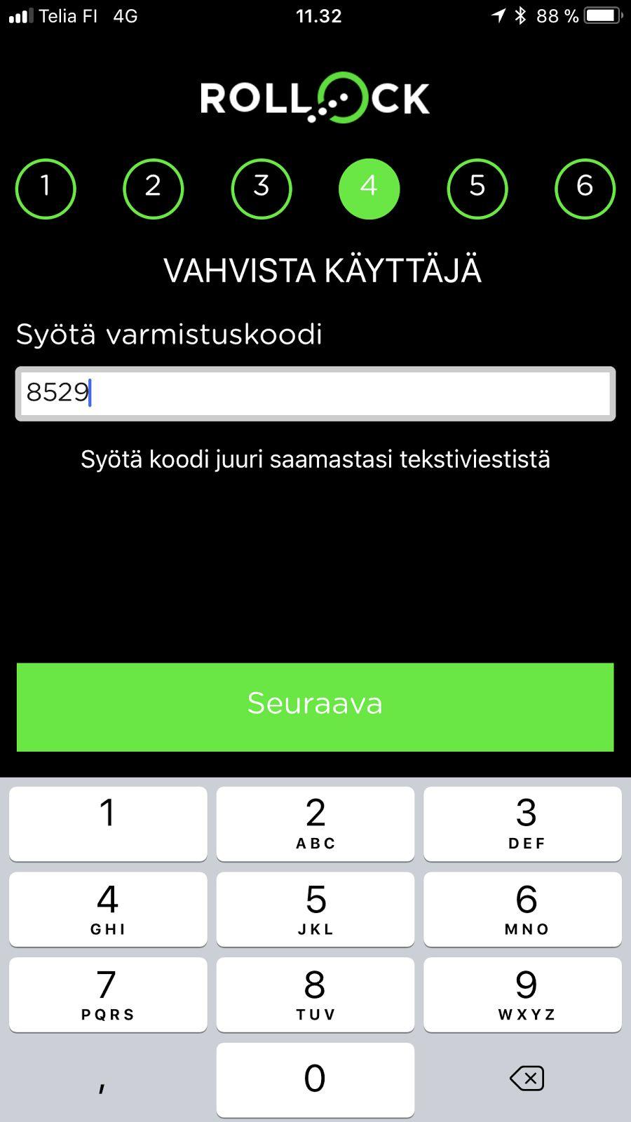 ...ruutu jatkuu liikuttamalla alaspäin Saat tekstiviestillä lukon omistajan