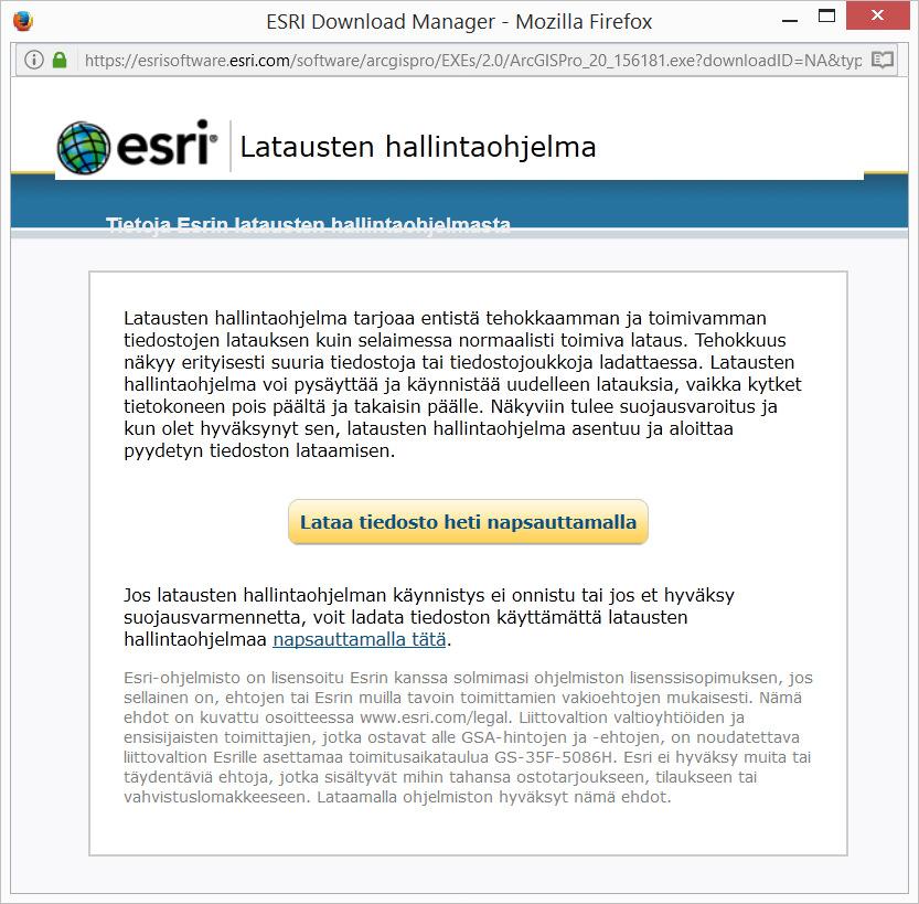 5 (14) 6. Saat esille Latausten hallinta -ikkunan. Näpäytä Lataa tiedosto heti napsauttamalla - painiketta.