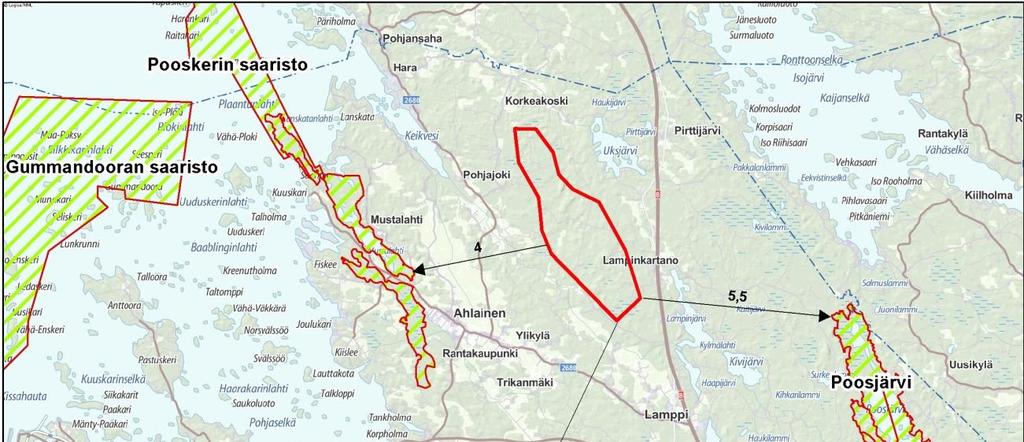 5 5. NATURA-ALUEIDEN KUVAUS Kuva 5-1 Tarkasteltavien Natura-alueiden kartta ja etäisyydet Etäisyysnuoli myös Gummadooran alueeseen? 5.1 Gummandooran saaristo Gummandooran saariston Natura-alue (FI0200075) sijaitsee Porin ja Merikarvian rajalla ja on liitetty Natura 2000 verkostoon SCI- ja SPA- alueina.