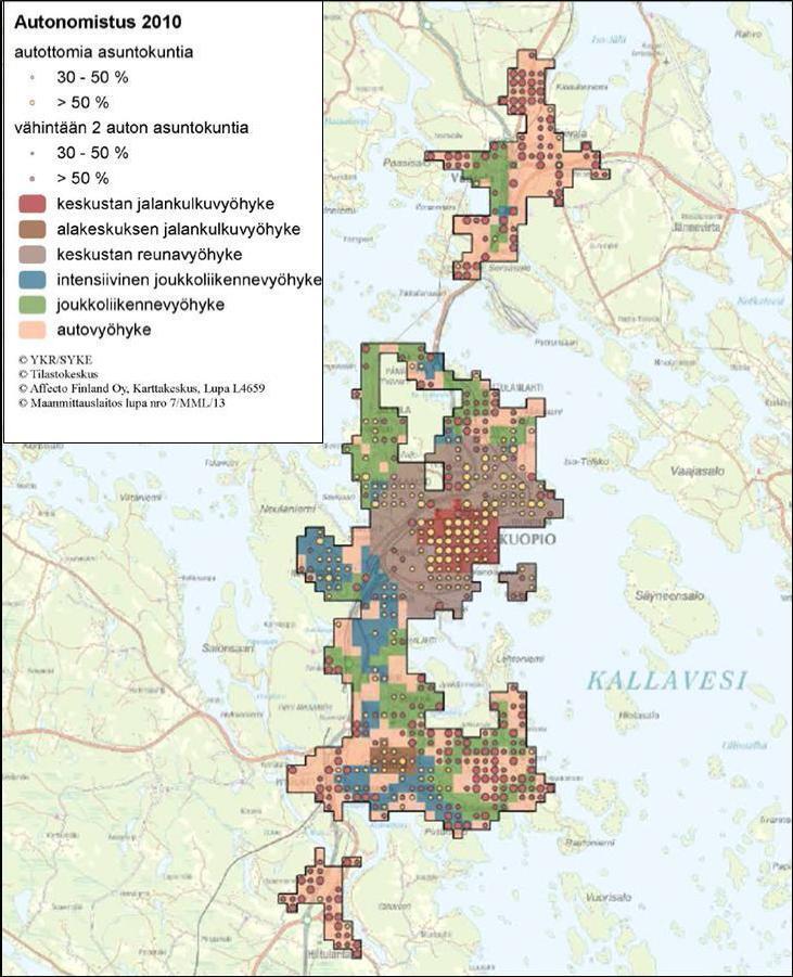 3 Kuva 2-1. Autonomistus ja yhdyskuntarakenteen vyöhykkeet Kuopiossa (Ristimäki ym. 2013). Kuva 2-2.