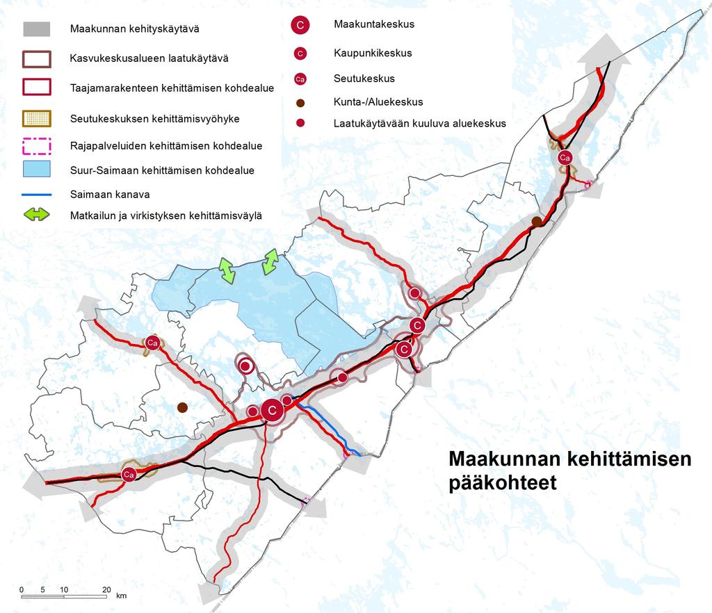 / 2. Aluerakenne ja keskusverkko Maakunnan runko Etelä-Karjalan kokonaismaakuntakaavan (2011) tavoitteena on ollut aluerakenteen tasapainoinen kehittäminen hyödyntämällä olemassa olevia rakenteita ja