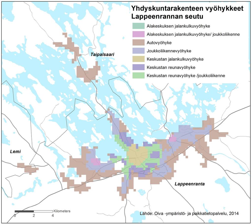 joukkoliikenteen palvelutason perusteella. Joukkoliikennevyöhykkeet kuvaavat joukkoliikenteen tarjontaa ruuhka-aikana, eikä vyöhyke kuvaa joukkoliikenteen todellista käyttöä kyseisellä alueella.