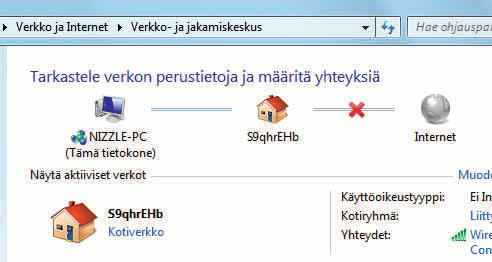 Kokeile kotiryhmä-kohtaa, jos huomaat ongelmia kotiryhmän kanssa, esimerkiksi jakaminen eri tietokoneiden kesken ei toimi, vaikka ne on liitetty kotiryhmään. Verkkosovitin.