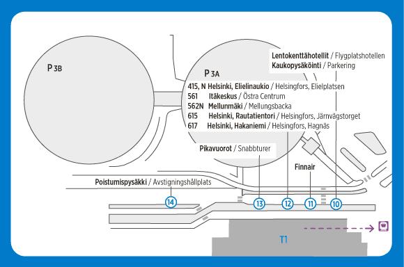 Lentoasema, bussien lähtölaiturit, T1