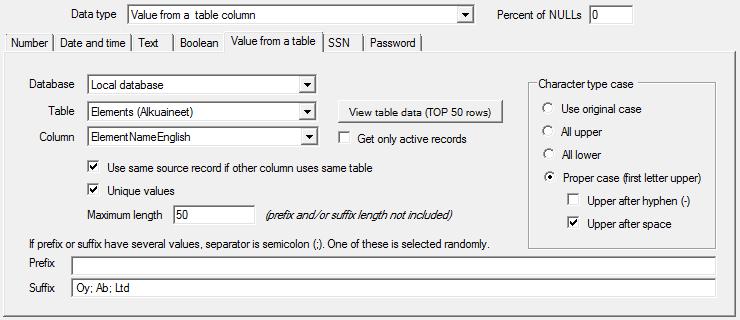 SATUNNAINEN ARVO OLEMASSA OLEVASTA TAULUSTA Satunnaista dataa voidaan hakea myös Radarin omasta tietokannasta ja/tai SQL Serverin taulusta.