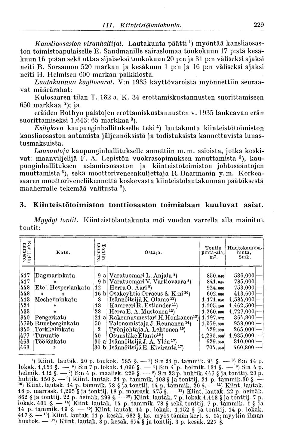 229 III. Kiinie istölautakunta. Kansliaosaston viranhaltijat. Lautakunta päätti*) myöntää kansliaosaston toimistoapulaiselle E.