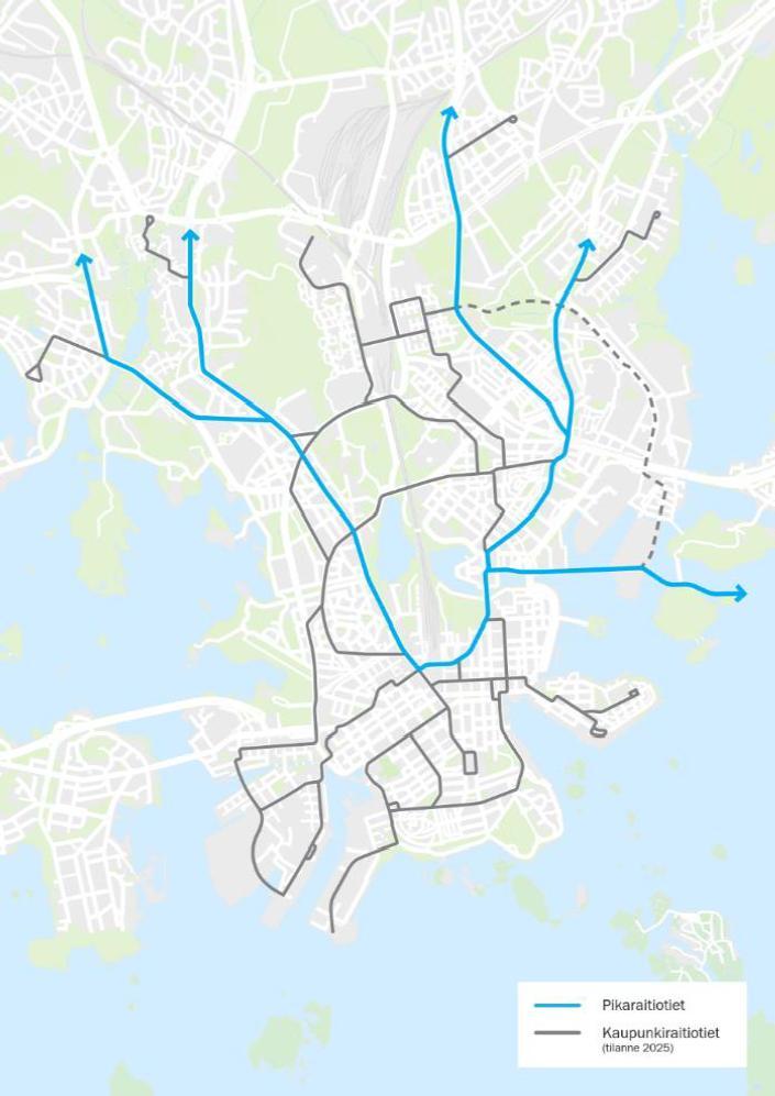 3.5.1 Pääkäytävien parantaminen Pikaraitioteiden toteuttaminen edellyttää keskustaan johtavien kantakaupungin pääkatujen raitioteiden parantamista.