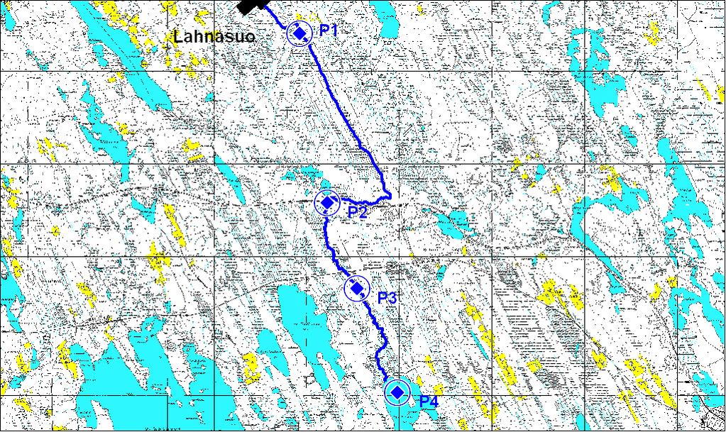 74 Kuva 23. Lahnasuon vesistötarkkailupisteet P1 - P4 Perkainjoen (asema P3) veden laatu oli edelleen parempaa kuin Kekrinpuron (as.