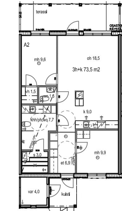 HUONEISTO Huoneistot: A2, A5 ja B9 Tilat: 3H + keittiö + sauna Pinta-ala: 73,5 m 2 Sijainti: Katinen, Hämeenlinna Osoite: Hopeapellontie 2, 13210 Hämeenlinna 3h+keittiö+sauna