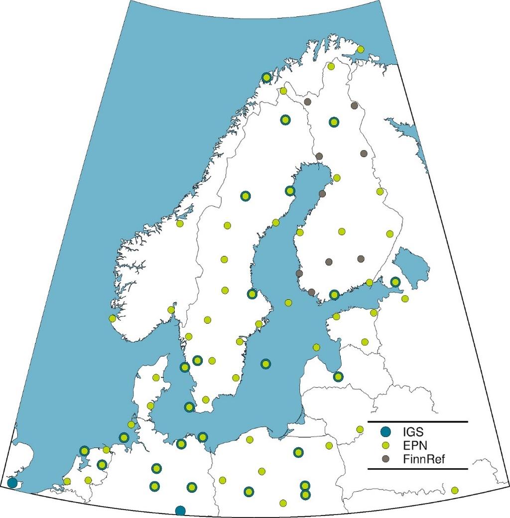 mukaista EUREF-FIN-realisaatiota. Suomeen rakennettiin vuosien 1994-1996 aikana pysyvien GPS-asemien verkko FinnRef Geodeettisen laitoksen toimesta.