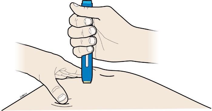 H. Paina esitäytetty kynä tiukasti ihoa vasten, kunnes se ei enää liiku.