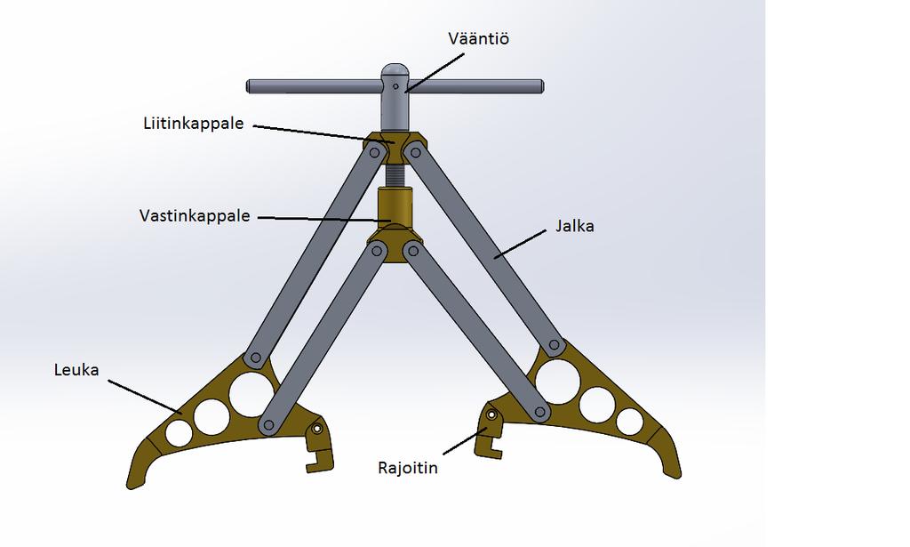 23(60) Vastinkappale on sorvattu osa johon on koneistettu taso jalkojen kiinnitystä varten ja porattu kierre vääntiötä varten.